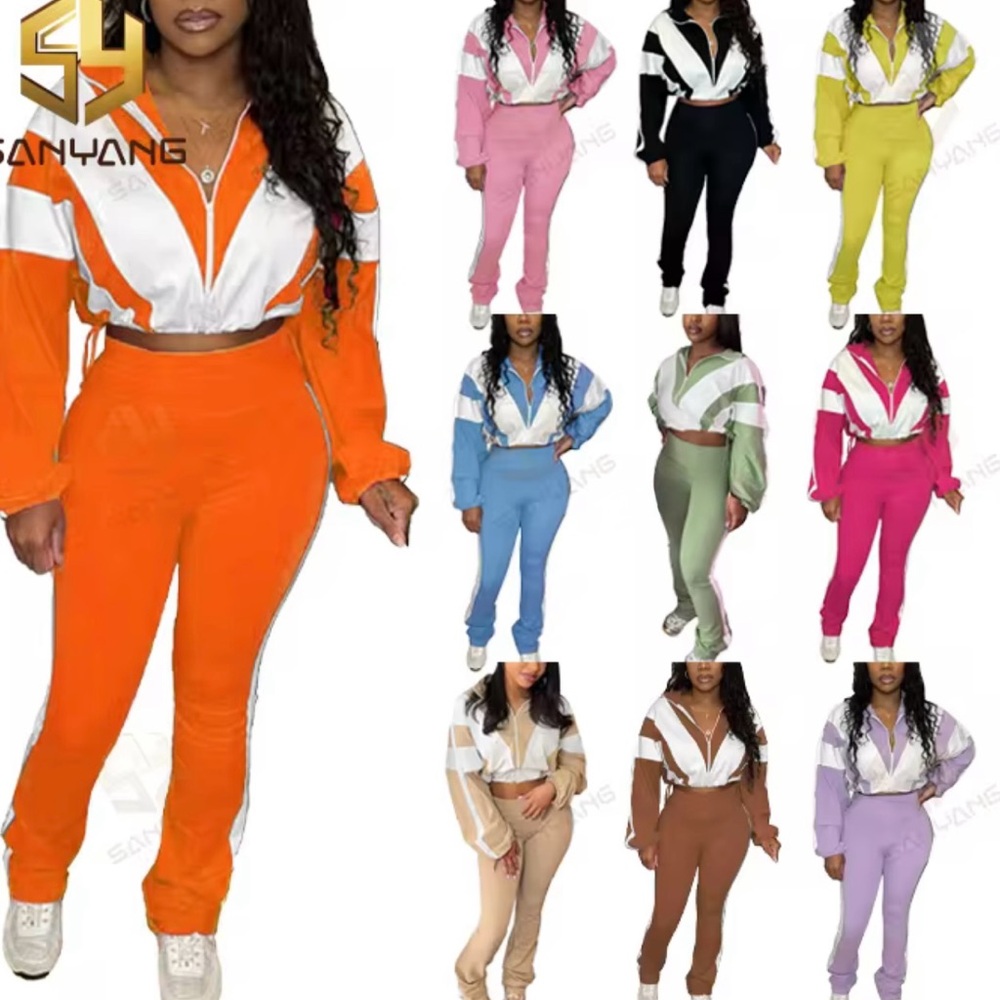Women's Color-block  Tracksuit Set